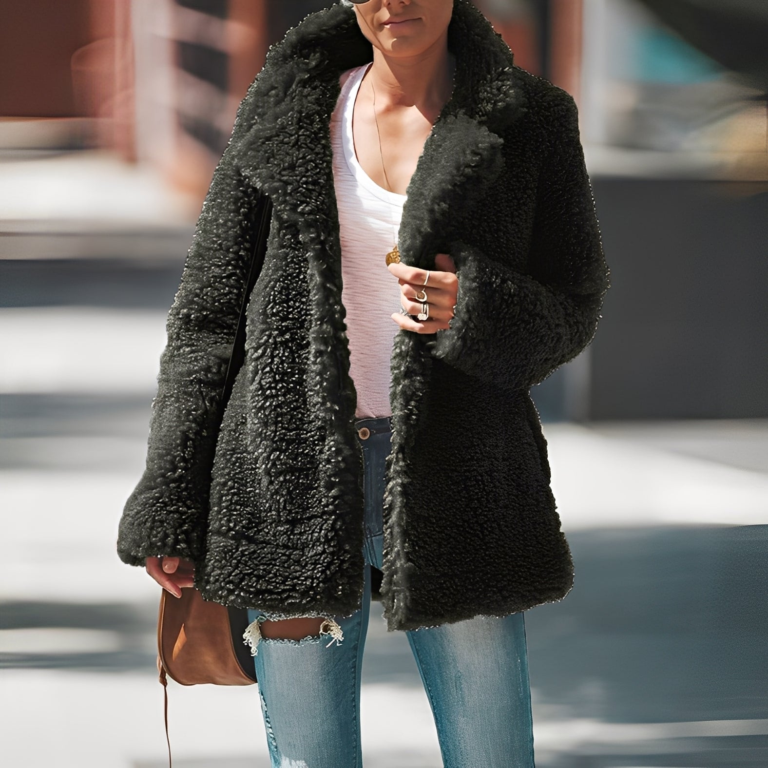 Women's thick fleece jacket with modern cut, warm winter outerwear