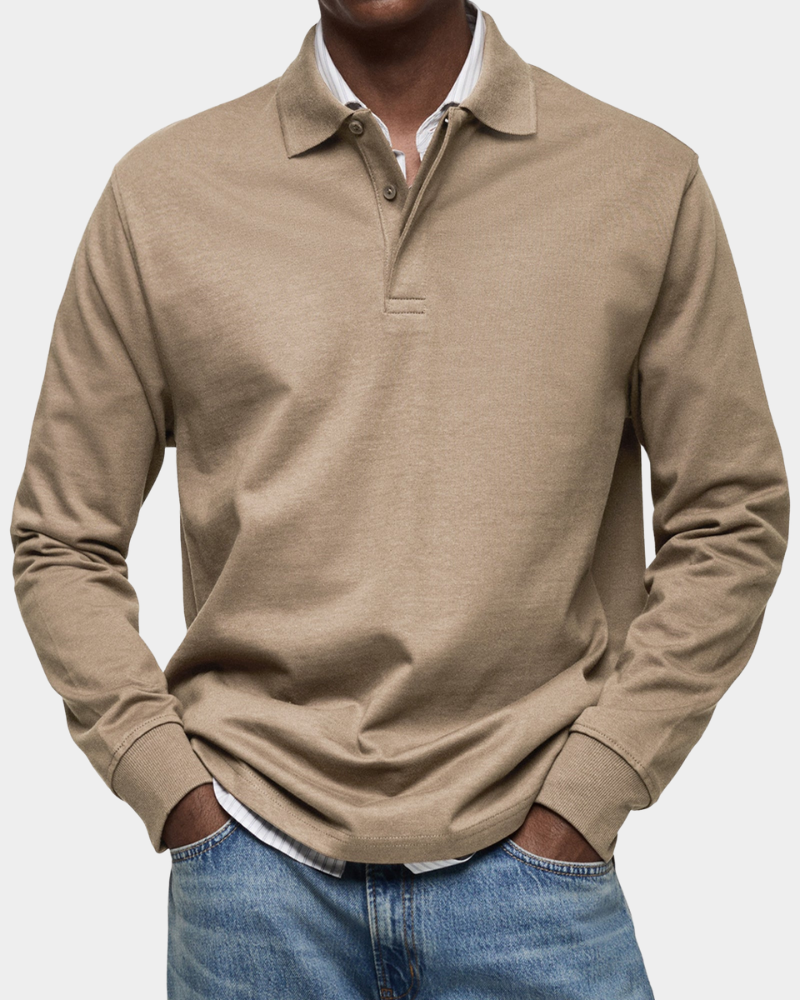Men Polo Shirt Long Sleeve Stretch Breathable Winter Knit Top