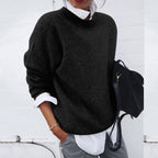 Women's cashmere sweater with classic round neck, minimalist elegant fit