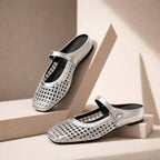 Women's woven mule flats with orthopedic sole, backless slip-on style in 6 colors