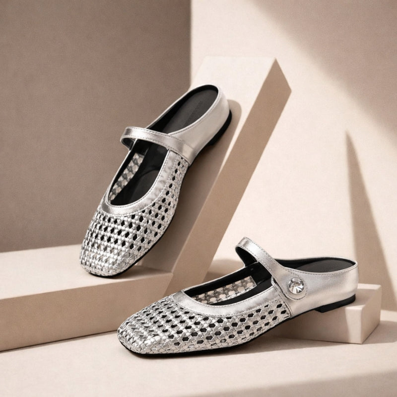 Women's woven mule flats with orthopedic sole, backless slip-on style in 6 colors