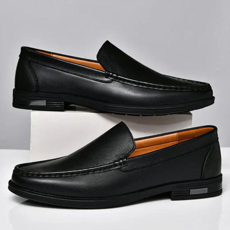Men leather loafers slip on moccasins with cushioned insole and rubber outsole