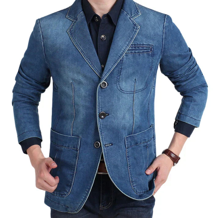 Men's blazer modern relaxed fit in light blue and dark blue, smart casual
