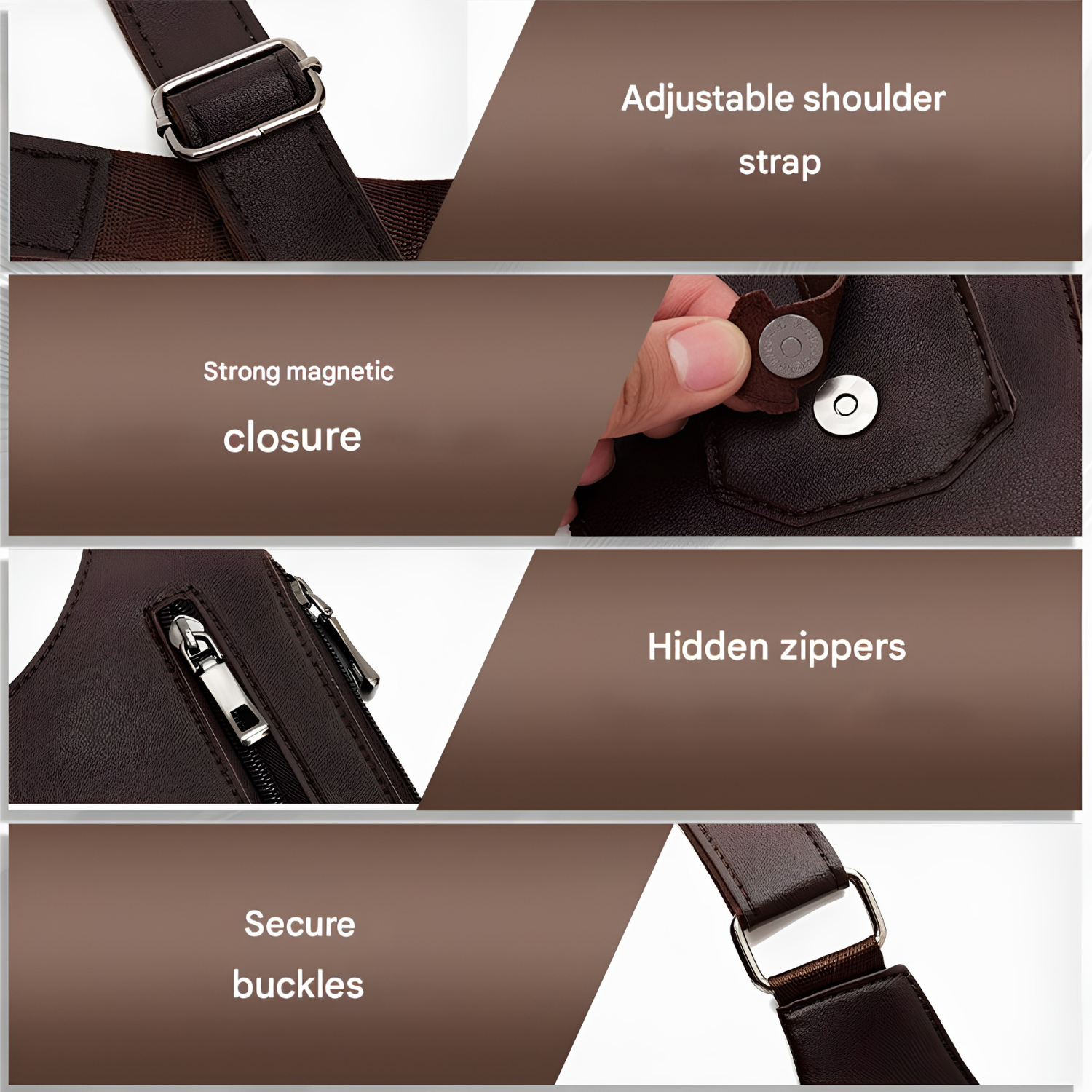 Men anti-theft crossbody shoulder bag with hidden zipper and magnetic closure