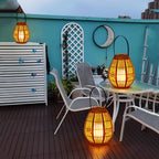 Solar lantern outdoor portable waterproof warm white LED wood-look bamboo design