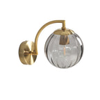 Wall lamp curved arm spherical ribbed glass shade gold finish modern indoor