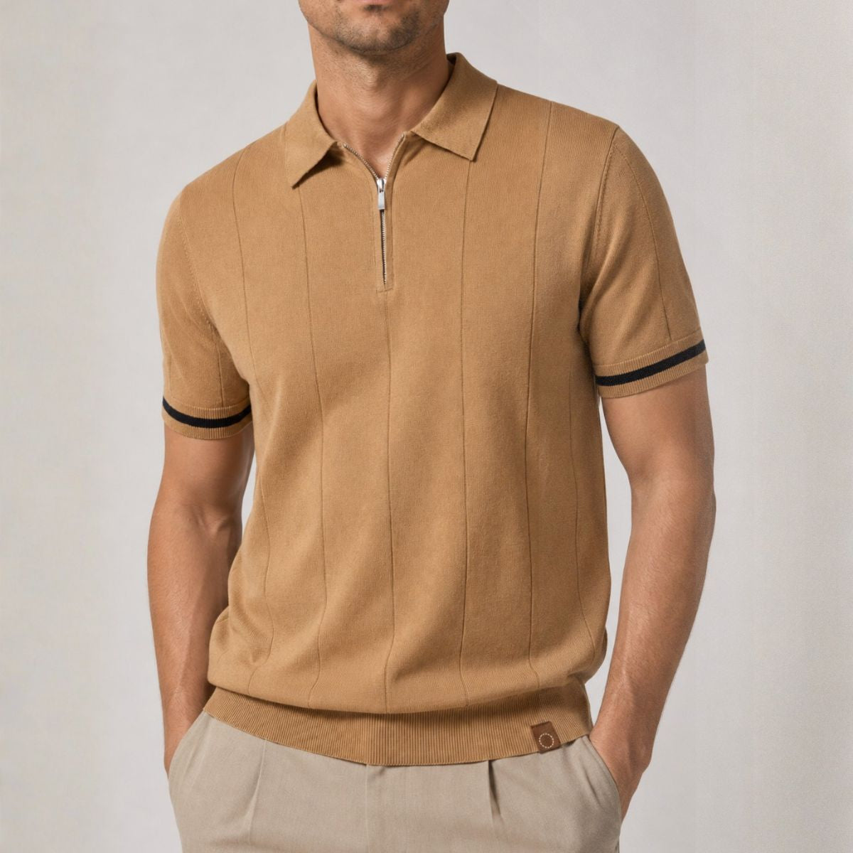 Men knit polo shirt short zip classic collar regular fit