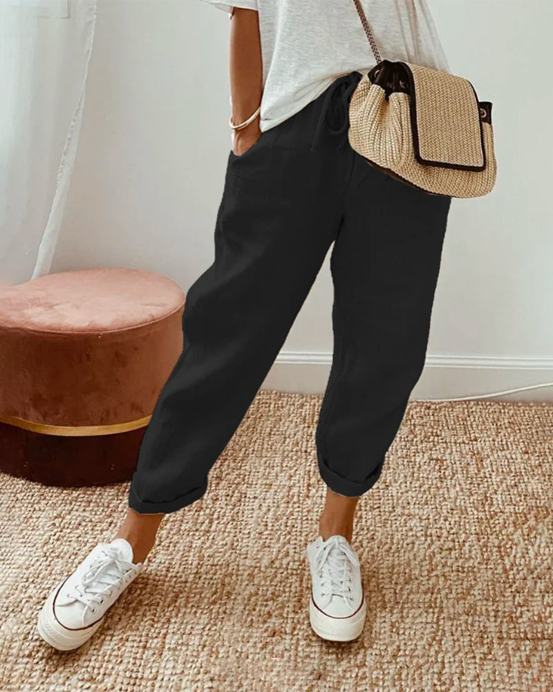 Women's linen pants casual relaxed fit, breathable summer trousers