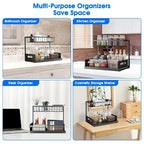 Under sink cabinet organizer 2-tier sliding black carbon steel L-shape
