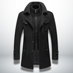 Men double breasted overcoat mid-length with zip-in bib and notch lapel