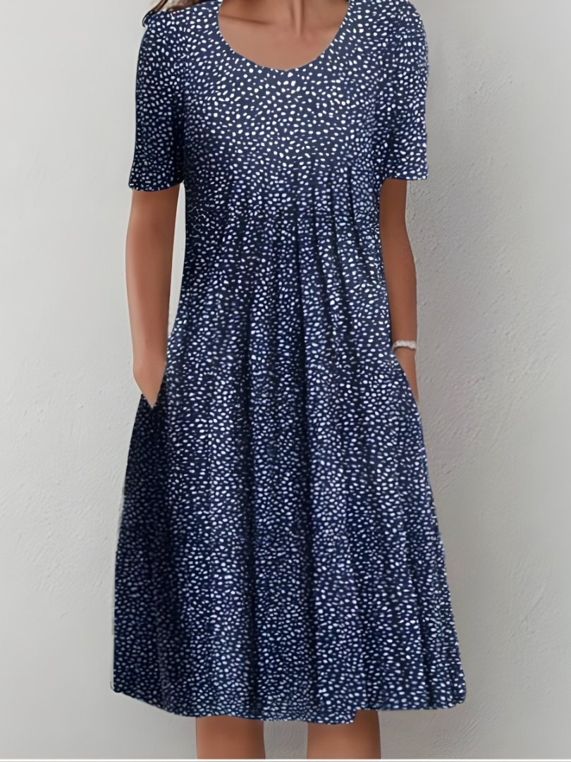 Women pleated floral midi dress with side pockets in soft-touch fabric