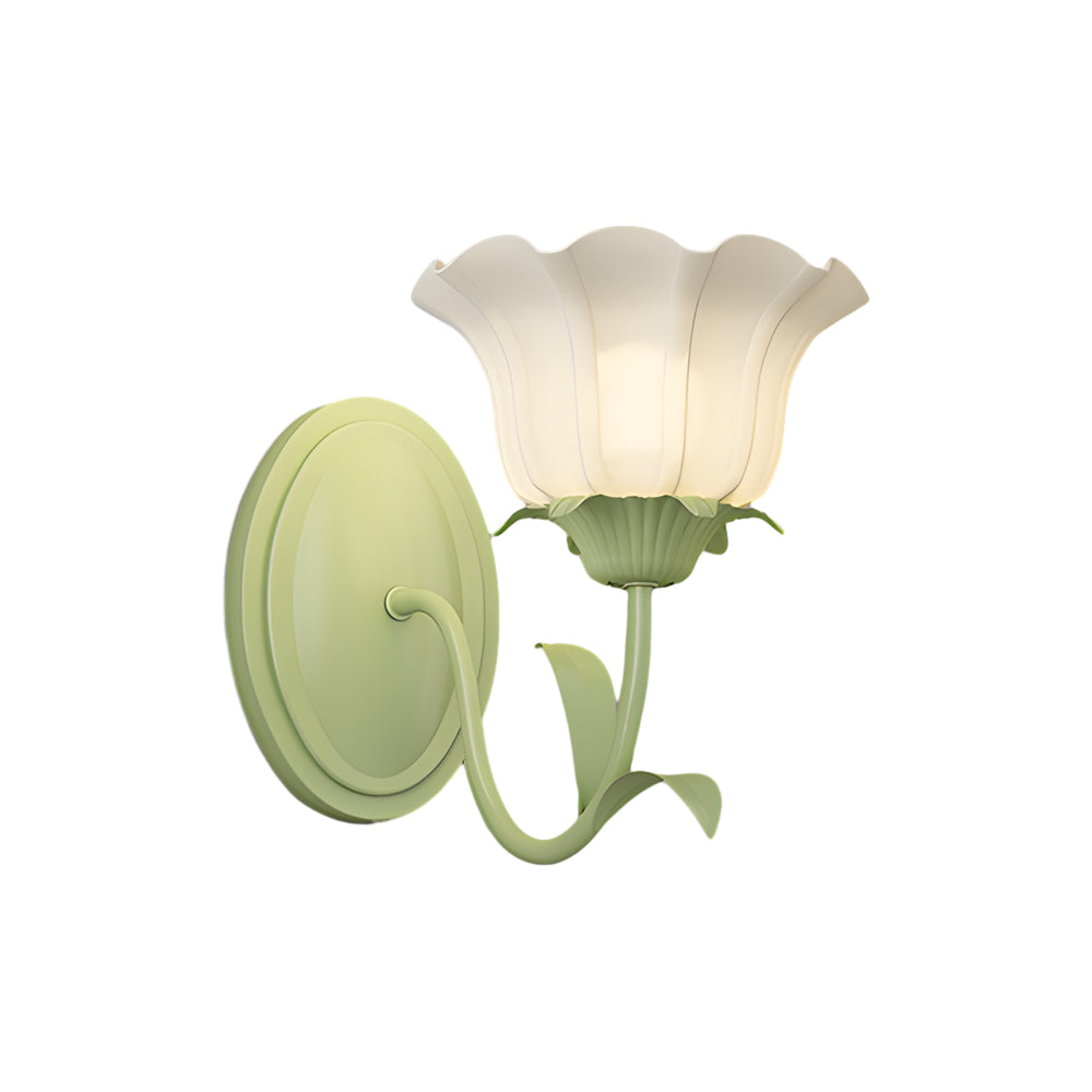 Green floral glass wall lamp, 3-step dimmable, 1 or 2-light indoor fixture