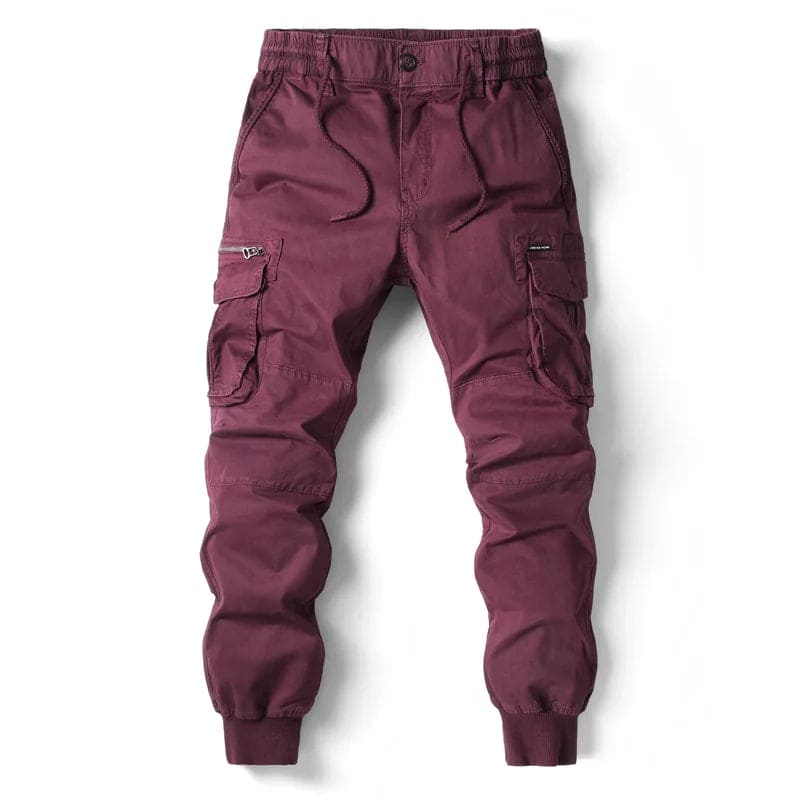 Men cargo joggers tapered fit with utility pockets and elastic drawstring waist
