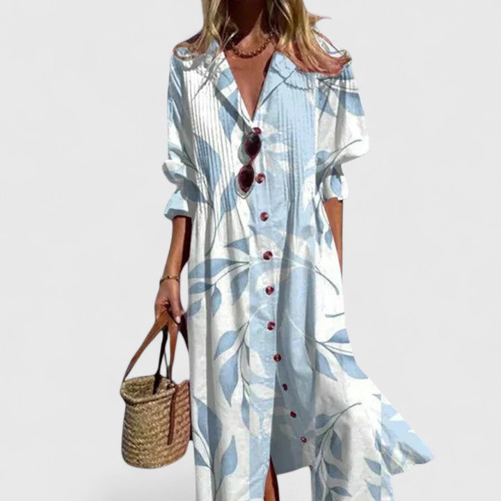 Women's boho dress in bold colors, floral midi style for all occasions