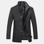Men's wool coat with stand collar and quilted lining, autumn winter outerwear