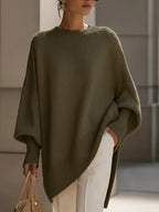 Women oversized pullover relaxed fit with ribbed round neckline and wide sleeves