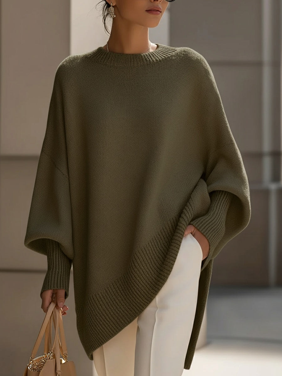 Women oversized pullover relaxed fit with ribbed round neckline and wide sleeves