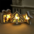 Wooden Christmas ornaments set of 2, modern natural wood, bell star tree gift shapes