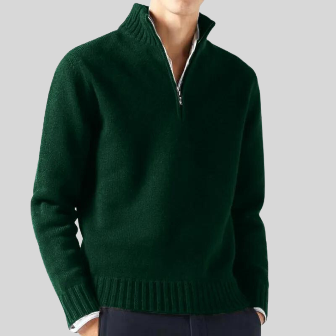 Men's half-zip pullover sweater wool blend, warm winter knitwear