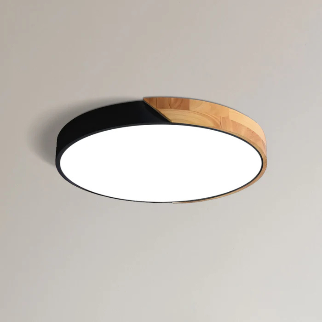 Scandinavian wood LED ceiling light, round modern indoor flush mount