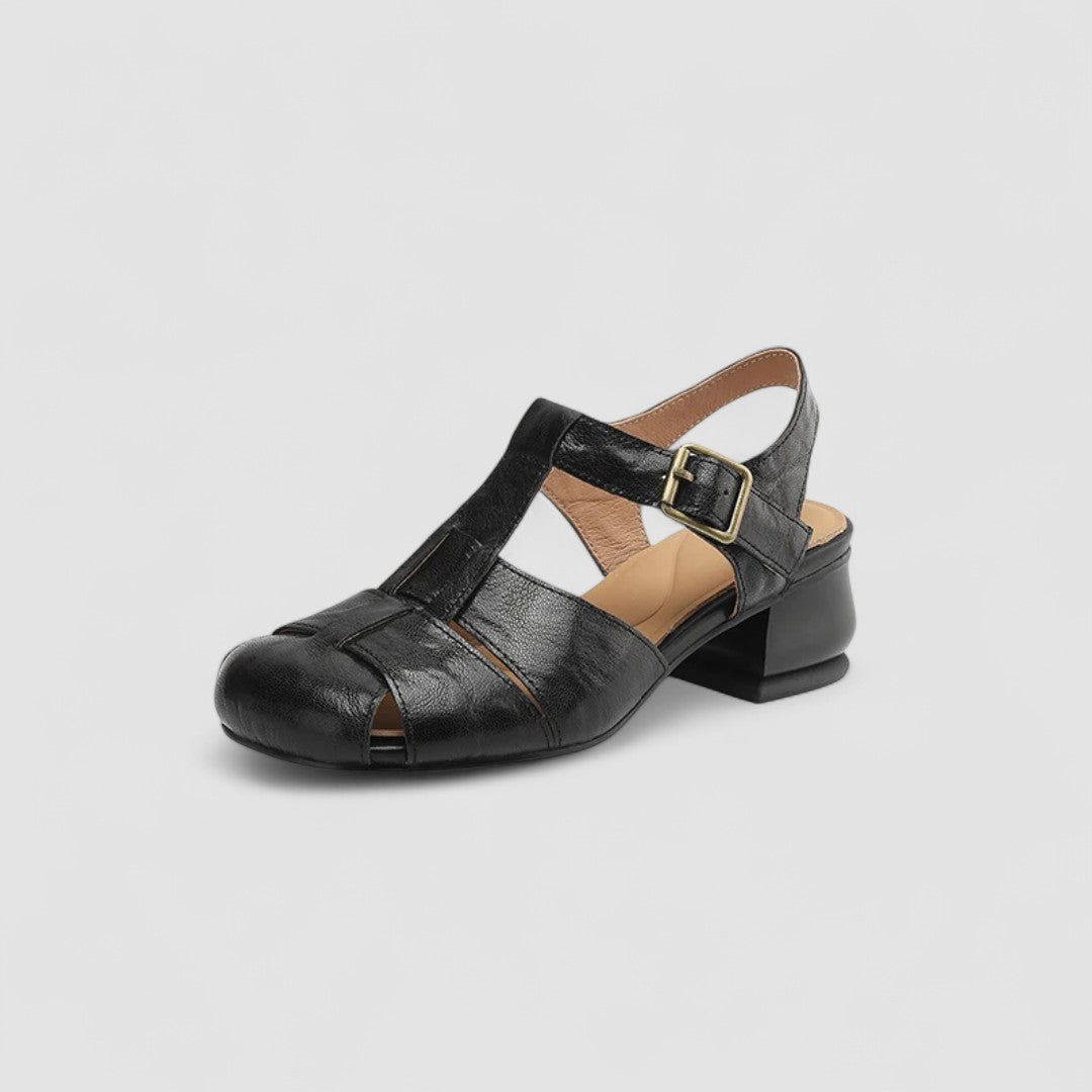 Women Mary Jane heels square toe block heel orthopedic with side cutouts