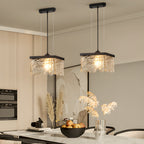 Black glass chandelier dining room, 3-step dimmable E27 ceiling light, modern design