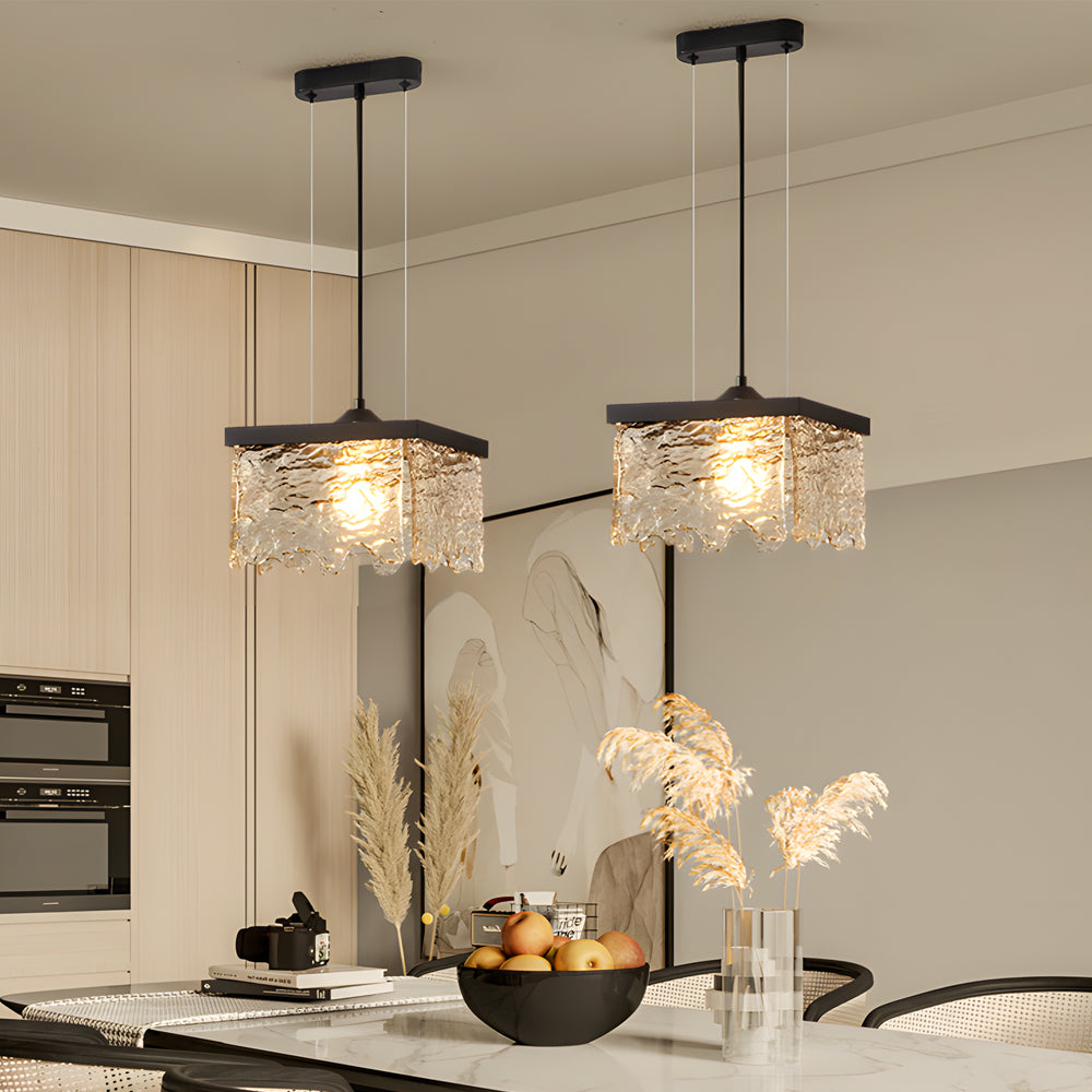 Black glass chandelier dining room, 3-step dimmable E27 ceiling light, modern design