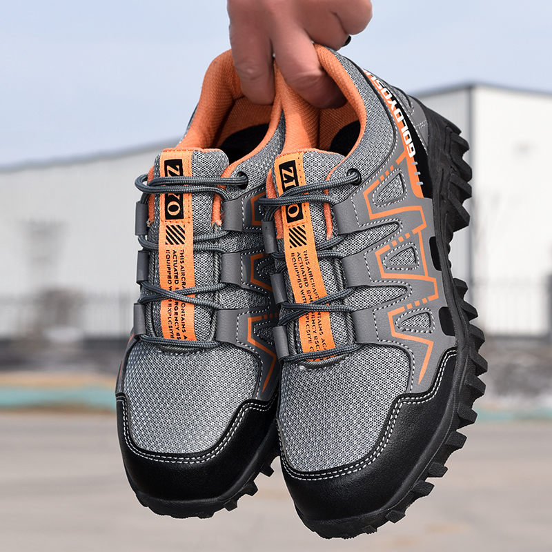 Safety shoes with steel toe cap, anti-slip puncture-resistant sole, breathable mesh upper