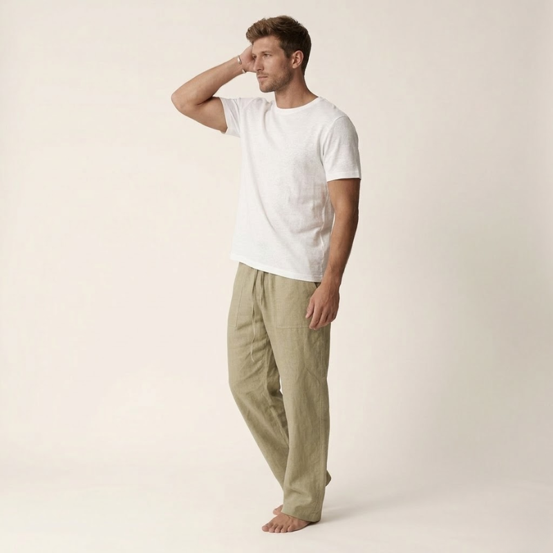 Men's linen trousers straight cut lightweight summer casual