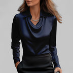 Women's draped collar blouse regular fit, long sleeve business casual style