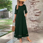 Women midi dress empire waist tummy smoothing flowing skirt