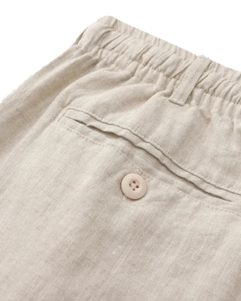 Men's linen summer set white shirt beige shorts and black retro sunglasses 3-piece outfit