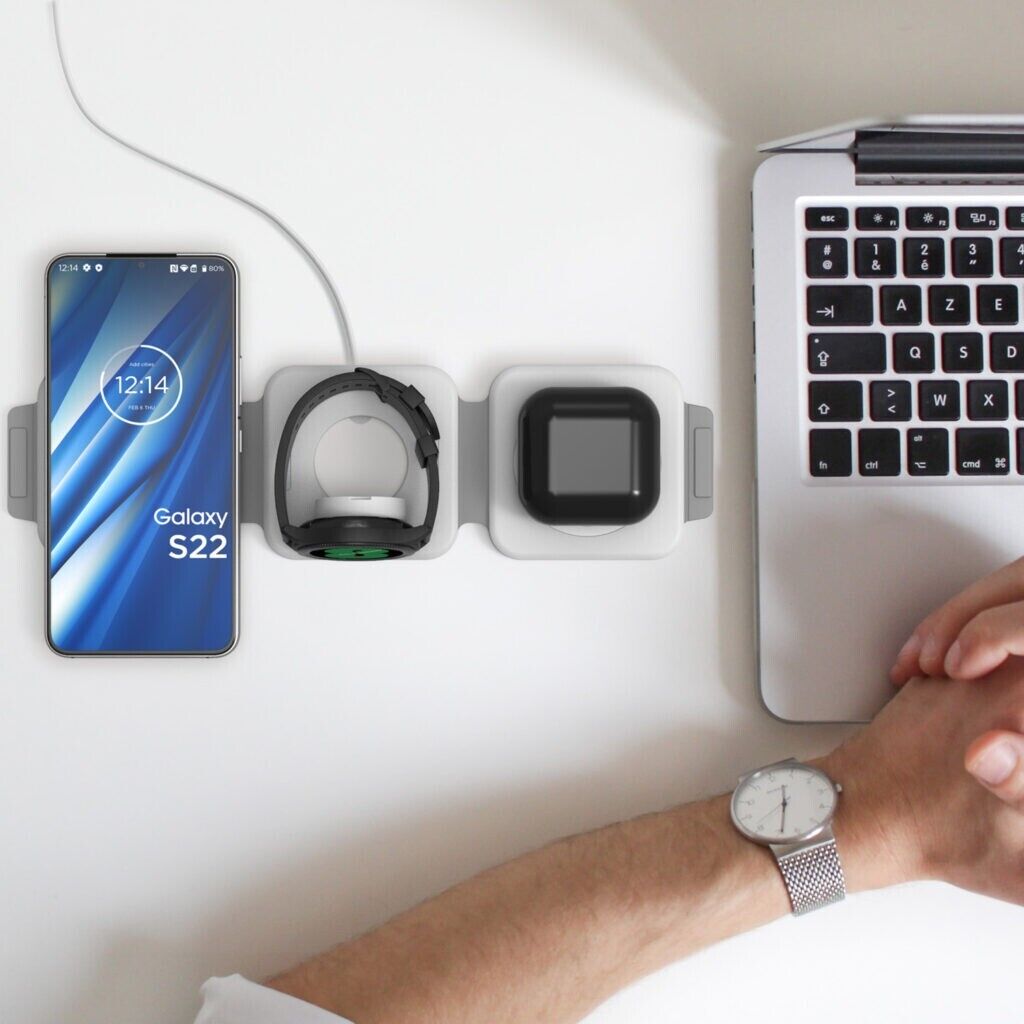 3-in-1 travel charger wireless Qi foldable compact dual USB