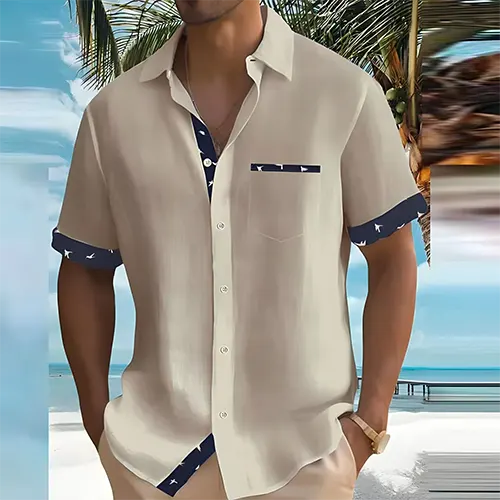 Men's short sleeve summer shirt, breathable lightweight cotton blend, S to 3XL