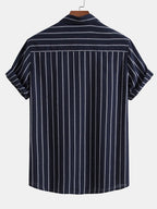 Men's linen shirt and pants set, breathable summer two-piece outfit in navy, white and black