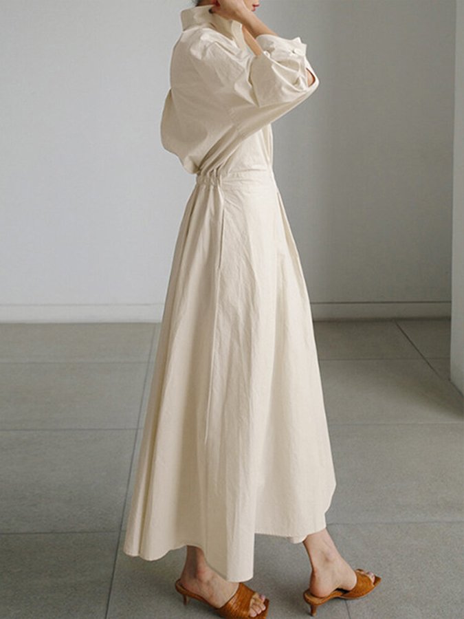 Women's midi shirt dress with button-front closure and adjustable belted waist