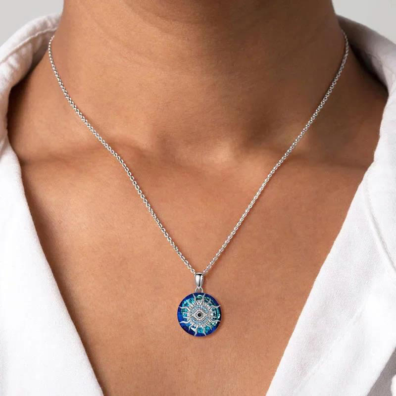 Evil eye necklace women's protection amulet silver with blue accent pendant