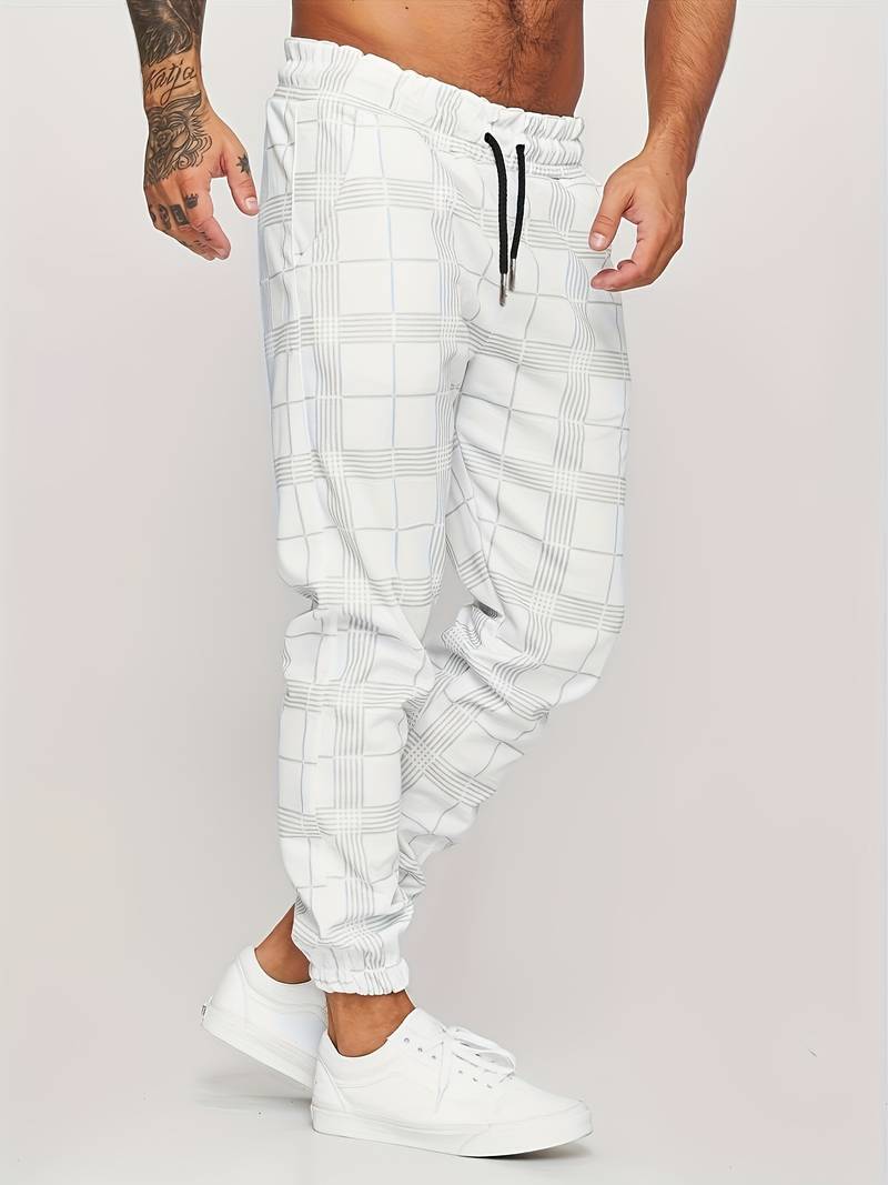 Men polyester jogger pants regular fit in grey black and white