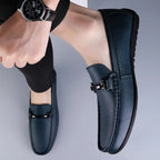 Men genuine leather loafers with metallic rope accent and cushioned insole