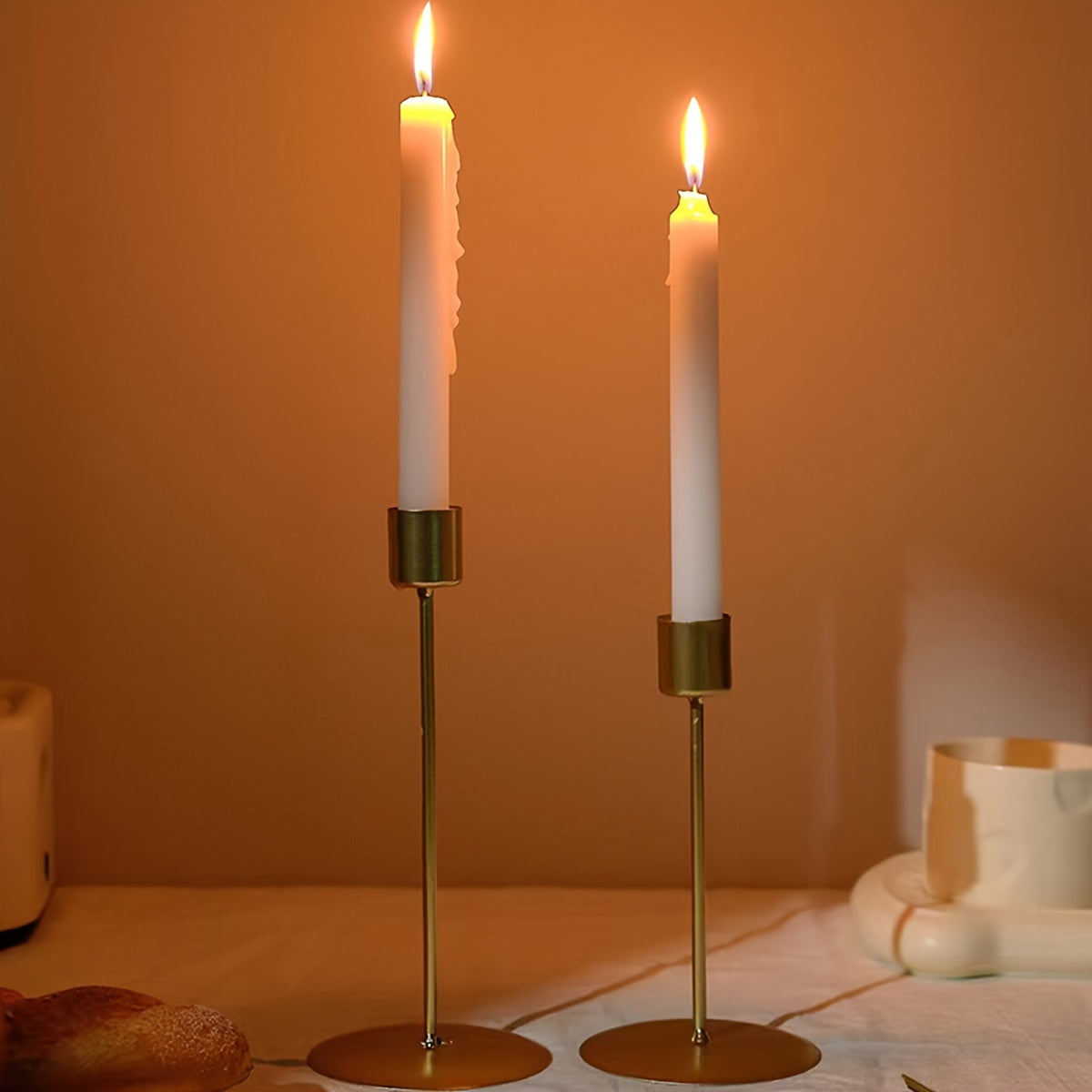 Metal candle holders set of 2, table decoration for wedding, dinner and holidays