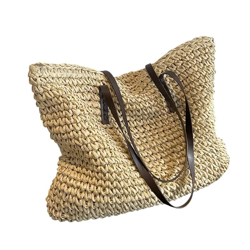 Women woven tote bag spacious lightweight shoulder bag