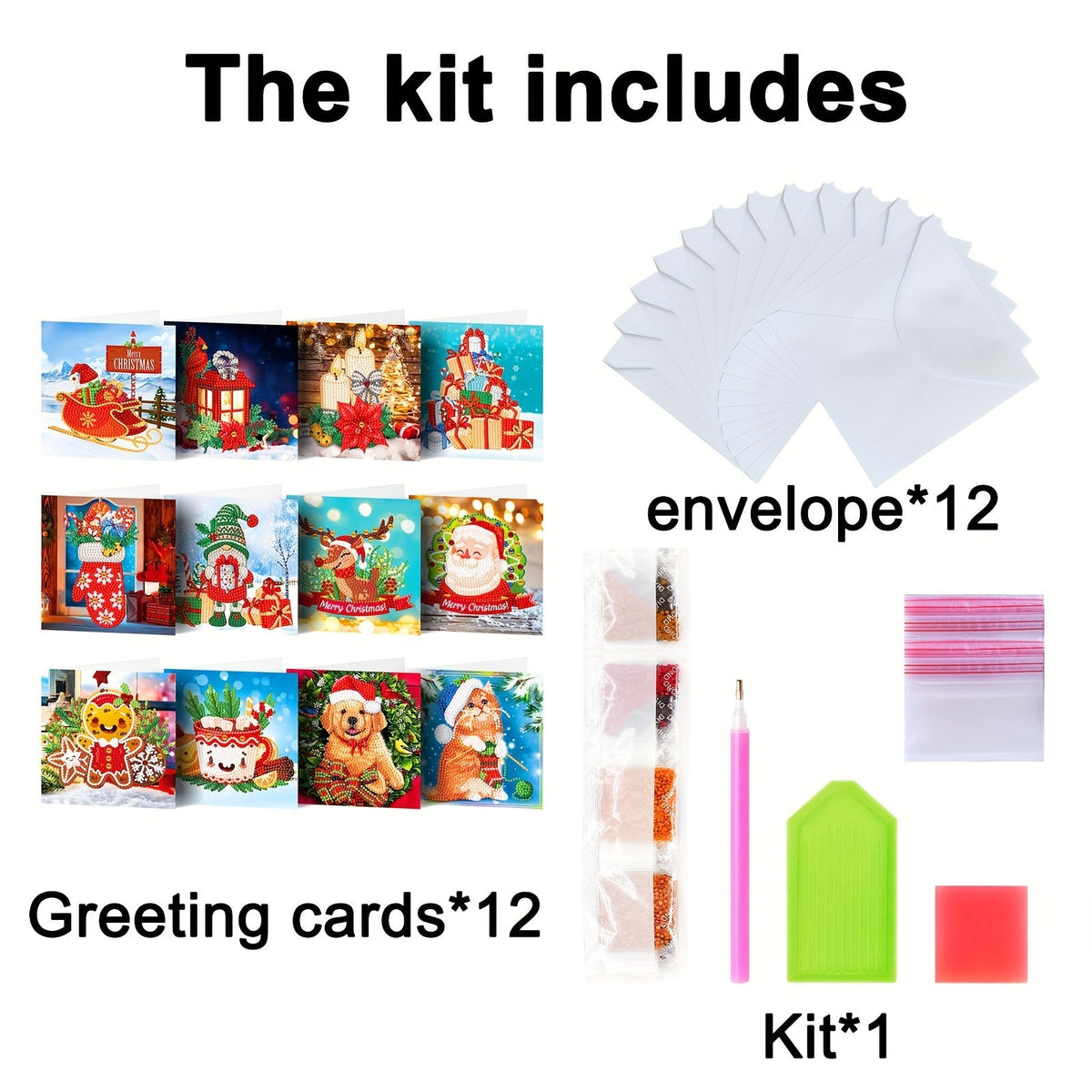 Diamond painting greeting cards 12-piece Christmas and New Year mosaic set