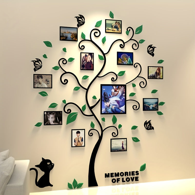 3D acrylic photo tree wall decor, self-adhesive family photo frame display