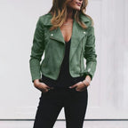 Women's faux leather biker jacket slim fit with asymmetric zip detail