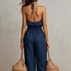 Women Backless Jumpsuit Retro Sleek One Piece | Reva