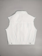Women denim sleeveless jacket with flap pockets regular fit