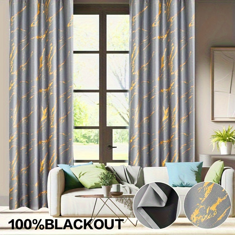 2 Pack Blackout Curtains Gold Foil Marble Grommet Top for Bedroom Living Room