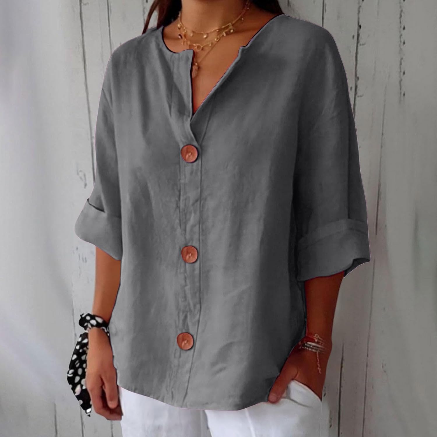 Women linen blouse relaxed fit lightweight spring summer top