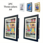 Magnetic photo frames set of 2, interchangeable with mat, A4 and A6, black and wood grain