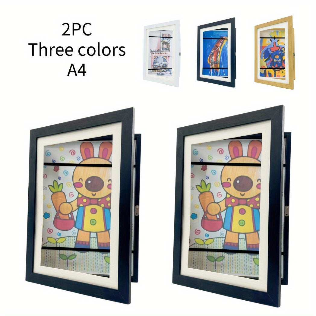 Magnetic photo frames set of 2, interchangeable with mat, A4 and A6, black and wood grain